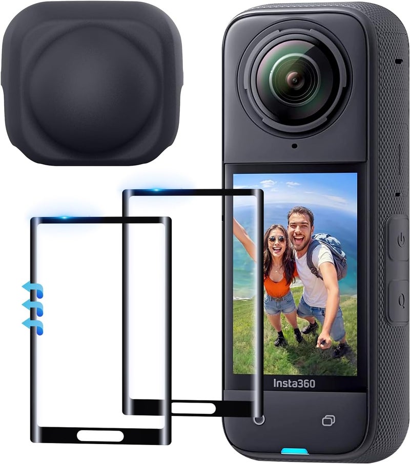 MxSpvce Screen Protector Film(2 Pack)+Lens Cap for Insta360 X5/insta360 X4 Accessories, Insta 360 X5/insta 360 X4 Tempered Glass LCD Display Film, Ultra HD, 9H Hardness, Scratch Resistant, Anti-Fingerprint - Image 1